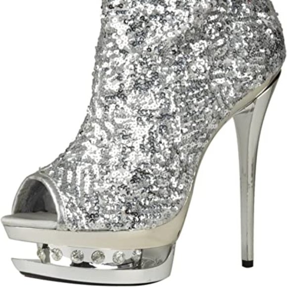 The Highest Heel Rhinestone Sequin Ankle Bootie Open Toe - Picture 9 of 9